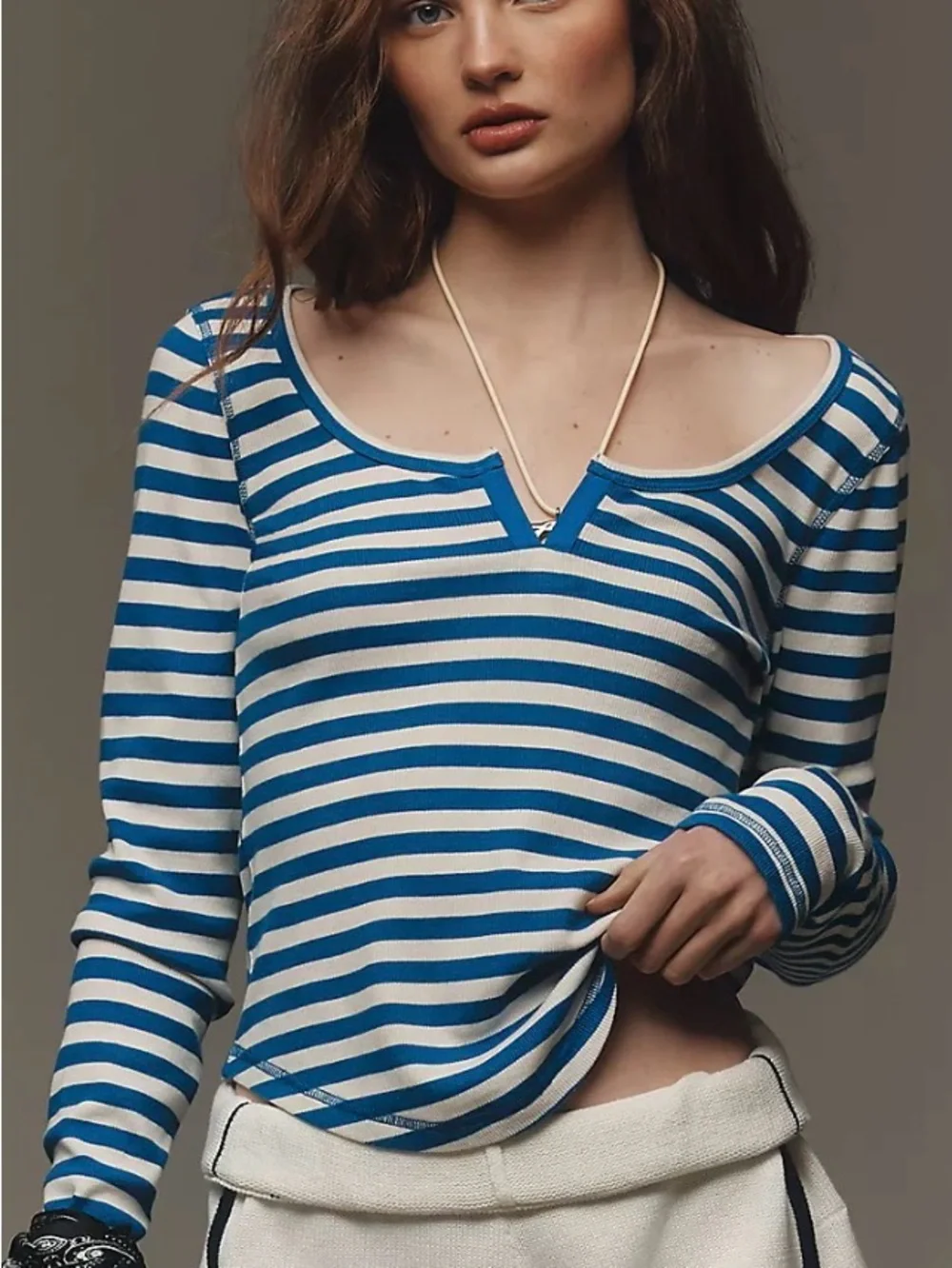 Pilcro Anthropologie Notched Long-Sleeve Tee NWT Size L Sold out Color - Picture 1 of 10